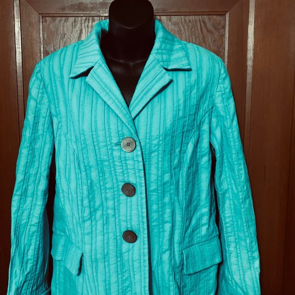 J. Jill Turquoise** Ridged 100% Cotton Blazer Size 12 - Picture 13 of 15